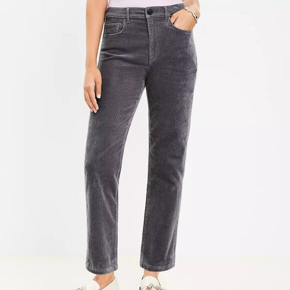 LOFT The Straight Corduroy High Rise Pants Gray Ankle Length Petite 26 2 - Picture 1 of 10
